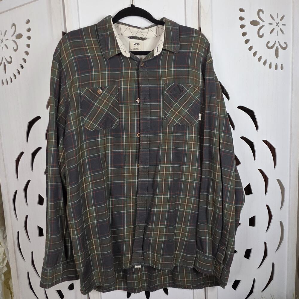 Men's Vans Off The Wall Green & Black Plaid Flannel Grunge Skater Size XXL